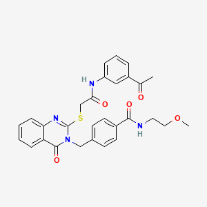 molecular formula C29H28N4O5S B2915935 4-((2-((2-((3-乙酰苯基)氨基)-2-氧代乙基)硫)-4-氧代喹唑啉-3(4H)-基)甲基)-N-(2-甲氧基乙基)苯甲酰胺 CAS No. 1115434-39-3