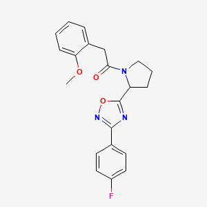 molecular formula C21H20FN3O3 B2915936 3-(4-Fluorophenyl)-5-{1-[(2-methoxyphenyl)acetyl]pyrrolidin-2-yl}-1,2,4-oxadiazole CAS No. 1788671-25-9