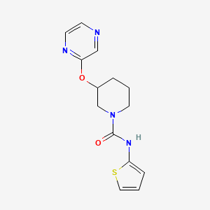 molecular formula C14H16N4O2S B2915939 3-(pyrazin-2-yloxy)-N-(thiophen-2-yl)piperidine-1-carboxamide CAS No. 2034580-12-4