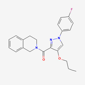 molecular formula C22H22FN3O2 B2915940 (3,4-dihydroisoquinolin-2(1H)-yl)(1-(4-fluorophenyl)-4-propoxy-1H-pyrazol-3-yl)methanone CAS No. 1210470-81-7