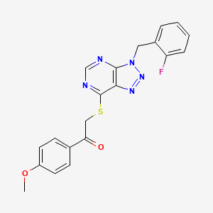 molecular formula C20H16FN5O2S B2915943 2-[3-[(2-Fluorophenyl)methyl]triazolo[4,5-d]pyrimidin-7-yl]sulfanyl-1-(4-methoxyphenyl)ethanone CAS No. 863459-04-5