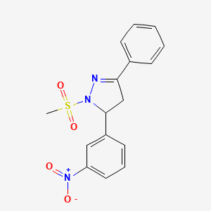 molecular formula C16H15N3O4S B2915945 1-(methylsulfonyl)-5-(3-nitrophenyl)-3-phenyl-4,5-dihydro-1H-pyrazole CAS No. 384375-67-1