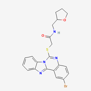 molecular formula C21H19BrN4O2S B2915947 2-(2-溴苯并咪唑并[1,2-c]喹唑啉-6-基)硫代-N-(氧杂环-2-基甲基)乙酰胺 CAS No. 689227-26-7