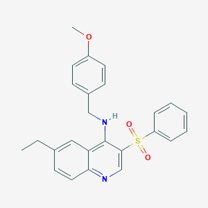 molecular formula C25H24N2O3S B2915954 6-乙基-N-(4-甲氧基苄基)-3-(苯磺酰基)喹啉-4-胺 CAS No. 895649-70-4