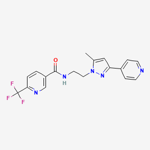 molecular formula C18H16F3N5O B2915958 N-(2-(5-methyl-3-(pyridin-4-yl)-1H-pyrazol-1-yl)ethyl)-6-(trifluoromethyl)nicotinamide CAS No. 2034505-54-7