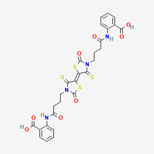 molecular formula C28H24N4O8S4 B2915959 2-[4-[(5E)-5-[3-[4-(2-carboxyanilino)-4-oxobutyl]-2-oxo-4-sulfanylidene-1,3-thiazolidin-5-ylidene]-2-oxo-4-sulfanylidene-1,3-thiazolidin-3-yl]butanoylamino]benzoic acid CAS No. 306323-12-6