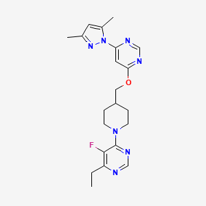 molecular formula C21H26FN7O B2915977 4-[4-[[6-(3,5-Dimethylpyrazol-1-yl)pyrimidin-4-yl]oxymethyl]piperidin-1-yl]-6-ethyl-5-fluoropyrimidine CAS No. 2380034-46-6