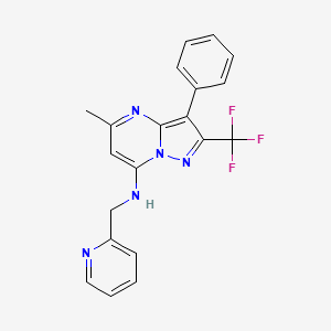 molecular formula C20H16F3N5 B2915980 5-methyl-3-phenyl-N-(pyridin-2-ylmethyl)-2-(trifluoromethyl)pyrazolo[1,5-a]pyrimidin-7-amine CAS No. 902024-44-6