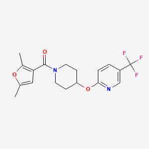 molecular formula C18H19F3N2O3 B2915992 (2,5-Dimethylfuran-3-yl)(4-((5-(trifluoromethyl)pyridin-2-yl)oxy)piperidin-1-yl)methanone CAS No. 1421493-07-3