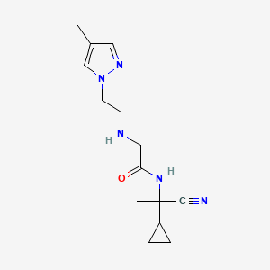 molecular formula C14H21N5O B2915994 N-(1-cyano-1-cyclopropylethyl)-2-{[2-(4-methyl-1H-pyrazol-1-yl)ethyl]amino}acetamide CAS No. 1375999-94-2