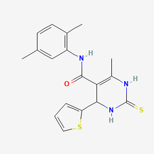 molecular formula C18H19N3OS2 B2915997 N-(2,5-二甲基苯基)-6-甲基-2-硫代亚甲基-4-噻吩-2-基-3,4-二氢-1H-嘧啶-5-甲酰胺 CAS No. 537680-50-5