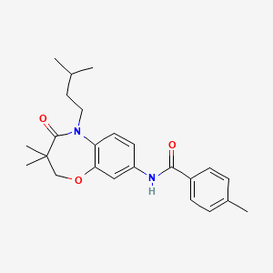 molecular formula C24H30N2O3 B2916003 N-(5-isopentyl-3,3-dimethyl-4-oxo-2,3,4,5-tetrahydrobenzo[b][1,4]oxazepin-8-yl)-4-methylbenzamide CAS No. 921836-07-9