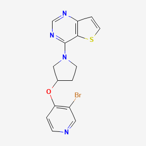 molecular formula C15H13BrN4OS B2916005 4-[3-(3-Bromopyridin-4-yl)oxypyrrolidin-1-yl]thieno[3,2-d]pyrimidine CAS No. 2380079-13-8