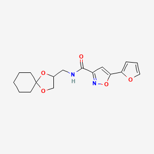 molecular formula C17H20N2O5 B2916008 N-(1,4-dioxaspiro[4.5]decan-2-ylmethyl)-5-(furan-2-yl)isoxazole-3-carboxamide CAS No. 1257552-38-7