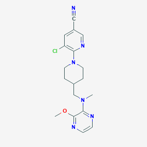 molecular formula C18H21ClN6O B2916010 5-氯-6-[4-[[(3-甲氧基吡嗪-2-基)-甲基氨基]甲基]哌啶-1-基]吡啶-3-腈 CAS No. 2415534-54-0