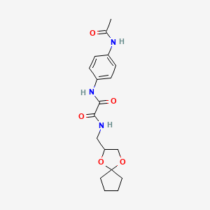 molecular formula C18H23N3O5 B2916028 N1-(1,4-dioxaspiro[4.4]nonan-2-ylmethyl)-N2-(4-acetamidophenyl)oxalamide CAS No. 899734-32-8
