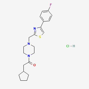molecular formula C21H27ClFN3OS B2916030 2-Cyclopentyl-1-(4-((4-(4-fluorophenyl)thiazol-2-yl)methyl)piperazin-1-yl)ethanone hydrochloride CAS No. 1216584-74-5