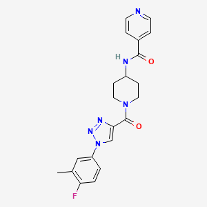 molecular formula C21H21FN6O2 B2916042 N-(1-(1-(4-氟-3-甲基苯基)-1H-1,2,3-三唑-4-羰基)哌啶-4-基)异烟酰胺 CAS No. 1251673-88-7