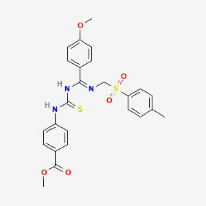 molecular formula C25H25N3O5S2 B2916048 (E)-methyl 4-(3-((4-methoxyphenyl)((tosylmethyl)imino)methyl)thioureido)benzoate CAS No. 302936-81-8