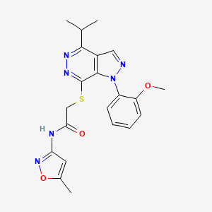 molecular formula C21H22N6O3S B2916063 2-((4-isopropyl-1-(2-methoxyphenyl)-1H-pyrazolo[3,4-d]pyridazin-7-yl)thio)-N-(5-methylisoxazol-3-yl)acetamide CAS No. 1105239-58-4