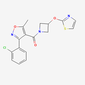 molecular formula C17H14ClN3O3S B2916067 (3-(2-氯苯基)-5-甲基异恶唑-4-基)(3-(噻唑-2-氧基)氮杂环丁-1-基)甲酮 CAS No. 1797875-13-8