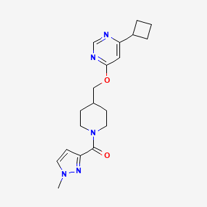 molecular formula C19H25N5O2 B2916073 4-cyclobutyl-6-{[1-(1-methyl-1H-pyrazole-3-carbonyl)piperidin-4-yl]methoxy}pyrimidine CAS No. 2380040-59-3