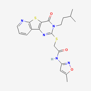 molecular formula C20H21N5O3S2 B2916087 2-((3-isopentyl-4-oxo-3,4-dihydropyrido[3',2':4,5]thieno[3,2-d]pyrimidin-2-yl)thio)-N-(5-methylisoxazol-3-yl)acetamide CAS No. 2320726-09-6