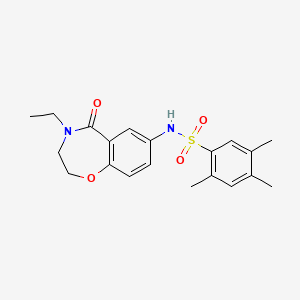 molecular formula C20H24N2O4S B2916092 N-(4-ethyl-5-oxo-2,3,4,5-tetrahydrobenzo[f][1,4]oxazepin-7-yl)-2,4,5-trimethylbenzenesulfonamide CAS No. 922062-46-2