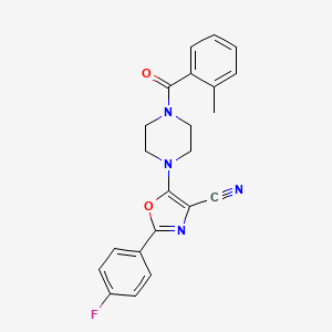molecular formula C22H19FN4O2 B2916140 2-(4-Fluorophenyl)-5-(4-(2-methylbenzoyl)piperazin-1-yl)oxazole-4-carbonitrile CAS No. 946277-74-3