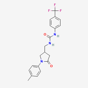 molecular formula C20H20F3N3O2 B2916156 1-((5-Oxo-1-(p-tolyl)pyrrolidin-3-yl)methyl)-3-(4-(trifluoromethyl)phenyl)urea CAS No. 954588-83-1