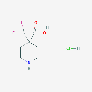 molecular formula C7H12ClF2NO2 B2916158 4-(二氟甲基)哌啶-4-甲酸；盐酸盐 CAS No. 2243511-95-5