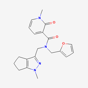 molecular formula C20H22N4O3 B2916167 N-(furan-2-ylmethyl)-1-methyl-N-((1-methyl-1,4,5,6-tetrahydrocyclopenta[c]pyrazol-3-yl)methyl)-2-oxo-1,2-dihydropyridine-3-carboxamide CAS No. 2034364-68-4