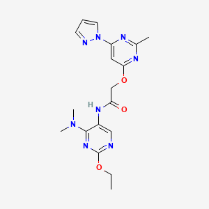 molecular formula C18H22N8O3 B2916170 N-(4-(dimethylamino)-2-ethoxypyrimidin-5-yl)-2-((2-methyl-6-(1H-pyrazol-1-yl)pyrimidin-4-yl)oxy)acetamide CAS No. 1788676-35-6