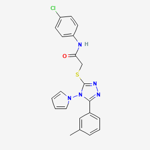 molecular formula C21H18ClN5OS B2916202 N-(4-chlorophenyl)-2-{[5-(3-methylphenyl)-4-(1H-pyrrol-1-yl)-4H-1,2,4-triazol-3-yl]sulfanyl}acetamide CAS No. 898371-99-8