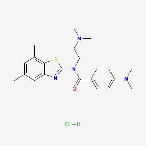 molecular formula C22H29ClN4OS B2916203 4-(dimethylamino)-N-(2-(dimethylamino)ethyl)-N-(5,7-dimethylbenzo[d]thiazol-2-yl)benzamide hydrochloride CAS No. 1215785-09-3