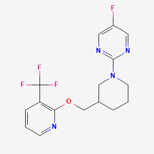 molecular formula C16H16F4N4O B2916205 5-Fluoro-2-[3-[[3-(trifluoromethyl)pyridin-2-yl]oxymethyl]piperidin-1-yl]pyrimidine CAS No. 2379977-09-8