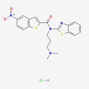 molecular formula C21H21ClN4O3S2 B2916217 N-(苯并[d]噻唑-2-基)-N-(3-(二甲氨基)丙基)-5-硝基苯并[b]噻吩-2-甲酰胺盐酸盐 CAS No. 1216401-82-9