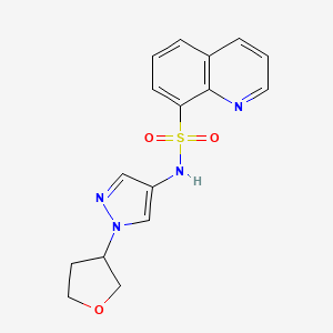 molecular formula C16H16N4O3S B2916227 N-(1-(四氢呋喃-3-基)-1H-吡唑-4-基)喹啉-8-磺酰胺 CAS No. 1797090-69-7