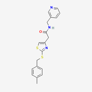 molecular formula C19H19N3OS2 B2916234 2-(2-((4-methylbenzyl)thio)thiazol-4-yl)-N-(pyridin-3-ylmethyl)acetamide CAS No. 941875-81-6