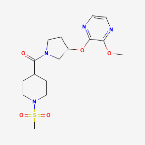 molecular formula C16H24N4O5S B2916237 (3-((3-Methoxypyrazin-2-yl)oxy)pyrrolidin-1-yl)(1-(methylsulfonyl)piperidin-4-yl)methanone CAS No. 2034253-90-0