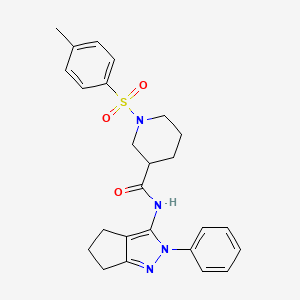 molecular formula C25H28N4O3S B2916239 1-(4-methylbenzenesulfonyl)-N-{2-phenyl-2H,4H,5H,6H-cyclopenta[c]pyrazol-3-yl}piperidine-3-carboxamide CAS No. 1209187-47-2