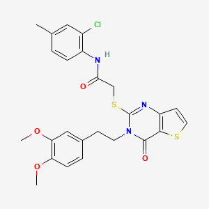 molecular formula C25H24ClN3O4S2 B2916240 N-(2-chloro-4-methylphenyl)-2-((3-(3,4-dimethoxyphenethyl)-4-oxo-3,4-dihydrothieno[3,2-d]pyrimidin-2-yl)thio)acetamide CAS No. 1795412-50-8