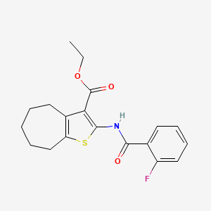molecular formula C19H20FNO3S B2916242 ethyl 2-[(2-fluorobenzoyl)amino]-5,6,7,8-tetrahydro-4H-cyclohepta[b]thiophene-3-carboxylate CAS No. 314055-44-2