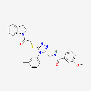 molecular formula C28H27N5O3S B2916249 N-((5-((2-(indolin-1-yl)-2-oxoethyl)thio)-4-(m-tolyl)-4H-1,2,4-triazol-3-yl)methyl)-3-methoxybenzamide CAS No. 309968-88-5