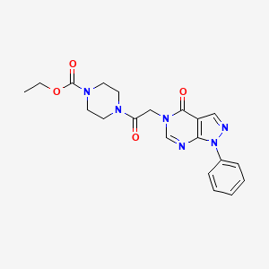 molecular formula C20H22N6O4 B2916258 4-[2-(4-氧代-1-苯基吡唑并[3,4-d]嘧啶-5-基)乙酰基]哌嗪-1-甲酸乙酯 CAS No. 852440-00-7