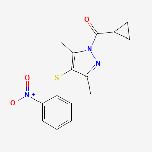 molecular formula C15H15N3O3S B2916262 环丙基-[3,5-二甲基-4-(2-硝基苯基)硫代吡唑-1-基]甲酮 CAS No. 1001786-02-2