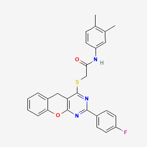 molecular formula C27H22FN3O2S B2916271 N-(3,4-二甲基苯基)-2-{[2-(4-氟苯基)-5H-苯并[2,3-D]嘧啶-4-基]硫代}乙酰胺 CAS No. 866729-80-8