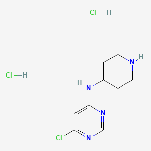 molecular formula C9H15Cl3N4 B2916276 6-氯-N-(哌啶-4-基)嘧啶-4-胺二盐酸盐 CAS No. 1713163-36-0