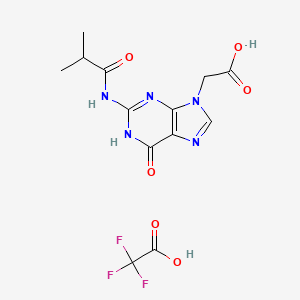 molecular formula C13H14F3N5O6 B2916281 2-[2-(2-methylpropanoylamino)-6-oxo-1H-purin-9-yl]acetic acid;2,2,2-trifluoroacetic acid CAS No. 1638487-44-1