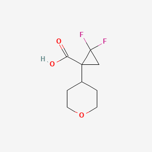 molecular formula C9H12F2O3 B2916283 2,2-Difluoro-1-(oxan-4-yl)cyclopropane-1-carboxylic acid CAS No. 2228438-34-2